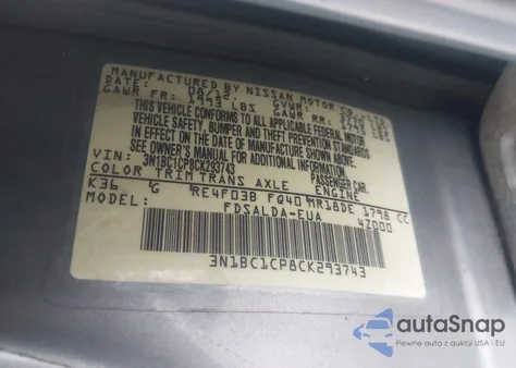 2012 Nissan Versa 1.8 S z USA, uszkodzony, nr VIN 3N1BC1CP8CK293743